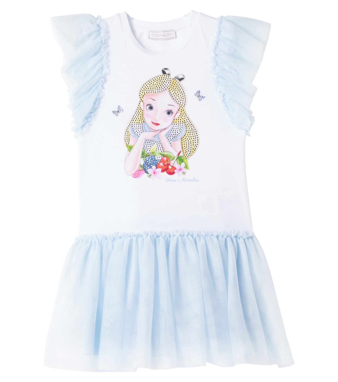 

Платье из хлопкового трикотажа и тюля Monnalisa, Bianco+Nuvola