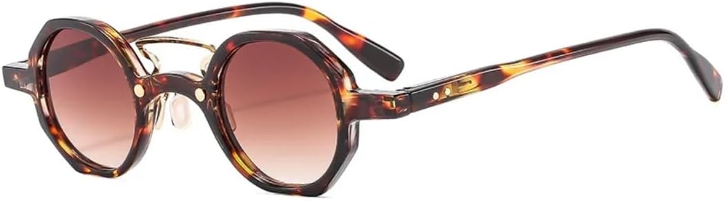 

Солнцезащитные очки для мужчин и женщин - защита UV400 - маленькие круглые прозрачные линзы цвета "океан" для занятий спортом на открытом воздухе и вождения DSVIGF, Leopard Tea