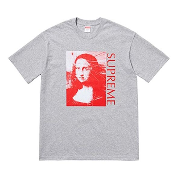 

Футболка ss18 mona lisa tee heather grey printing short sleeve gray Supreme, серый