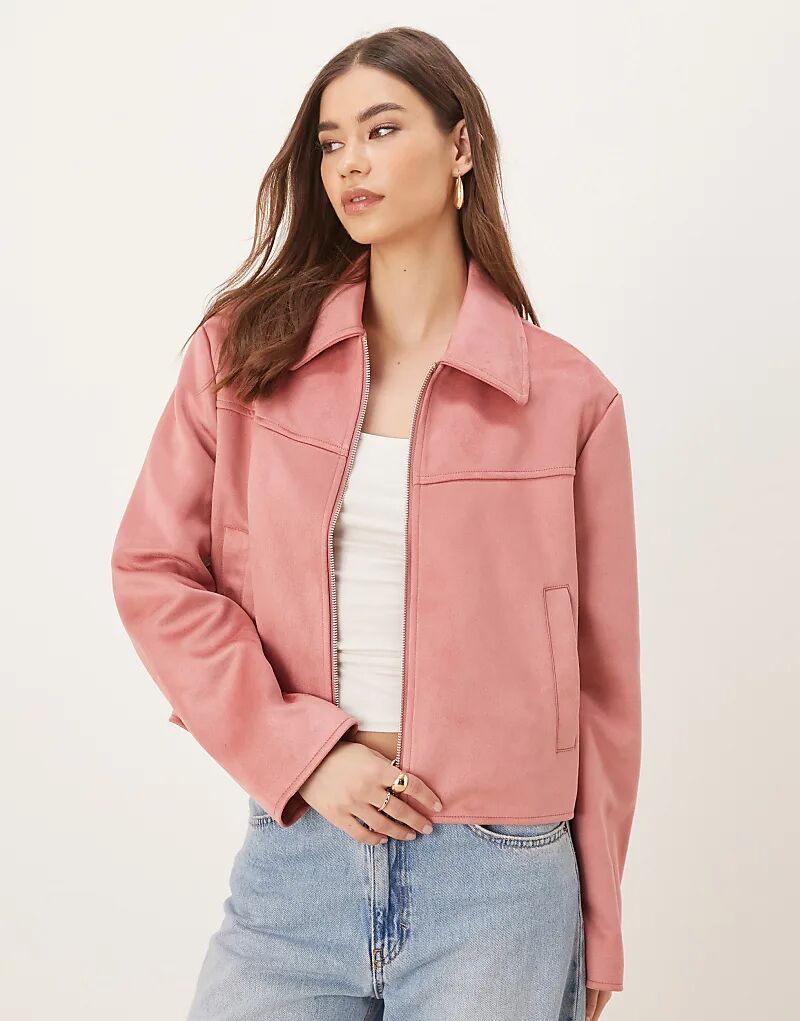 

Куртка из искусственной замши ASOS DESIGN с воротником-стойкой в цвете пыльной розы