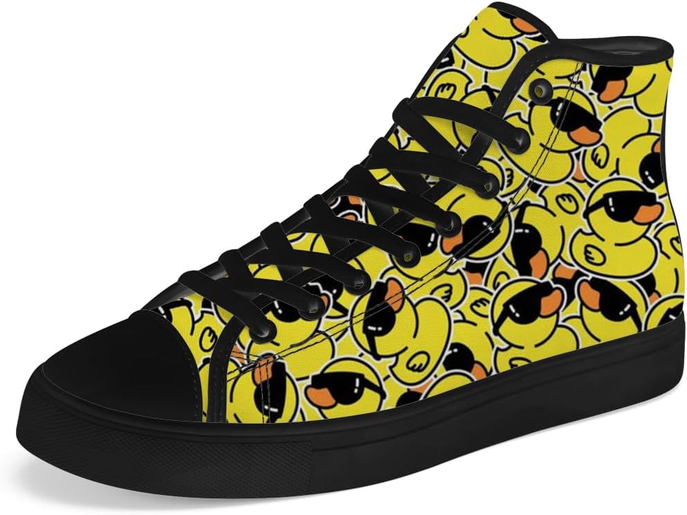 

Кеды на высокой подошве Chebing с уткой для мужчин и женщин, мультяшные кеды на высокой подошве, шнуровка, повседневная обувь, подарки для девушек и мальчиков, черный/желтый