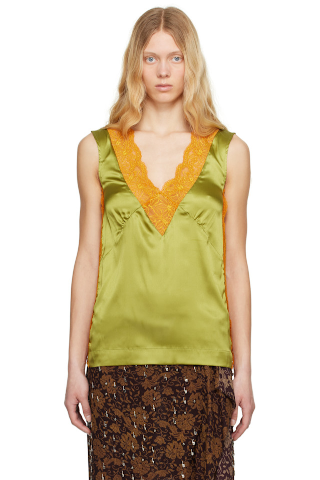 

Шелковый кружевной топ Dries Van Noten, зеленый