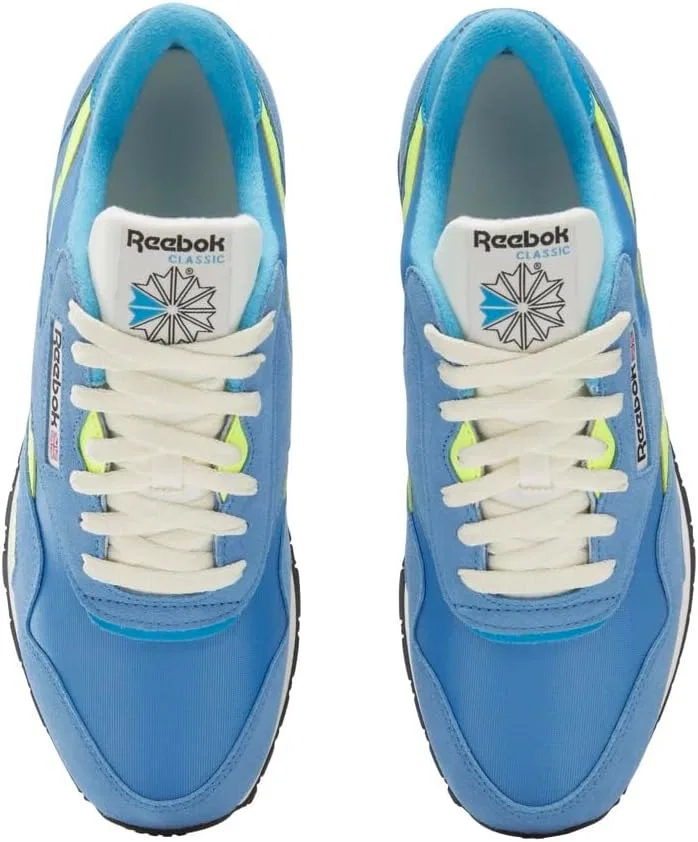Мужские классические нейлоновые кроссовки Reebok, Essential Blue Solar Acid Yellow Vintage Chalk — фото 3