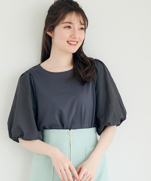 

Футболка из прозрачной органзы с пышными рукавами, приталенная 12Twelve Agenda, угольно-серый