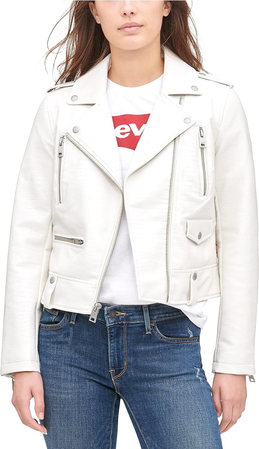 

Levi's Женская укороченная косуха из искусственной кожи, White Croc