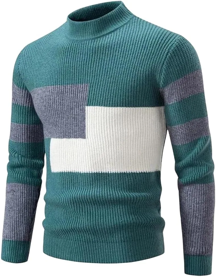 

Мужской вязаный свитер-пуловер с теплым воротником