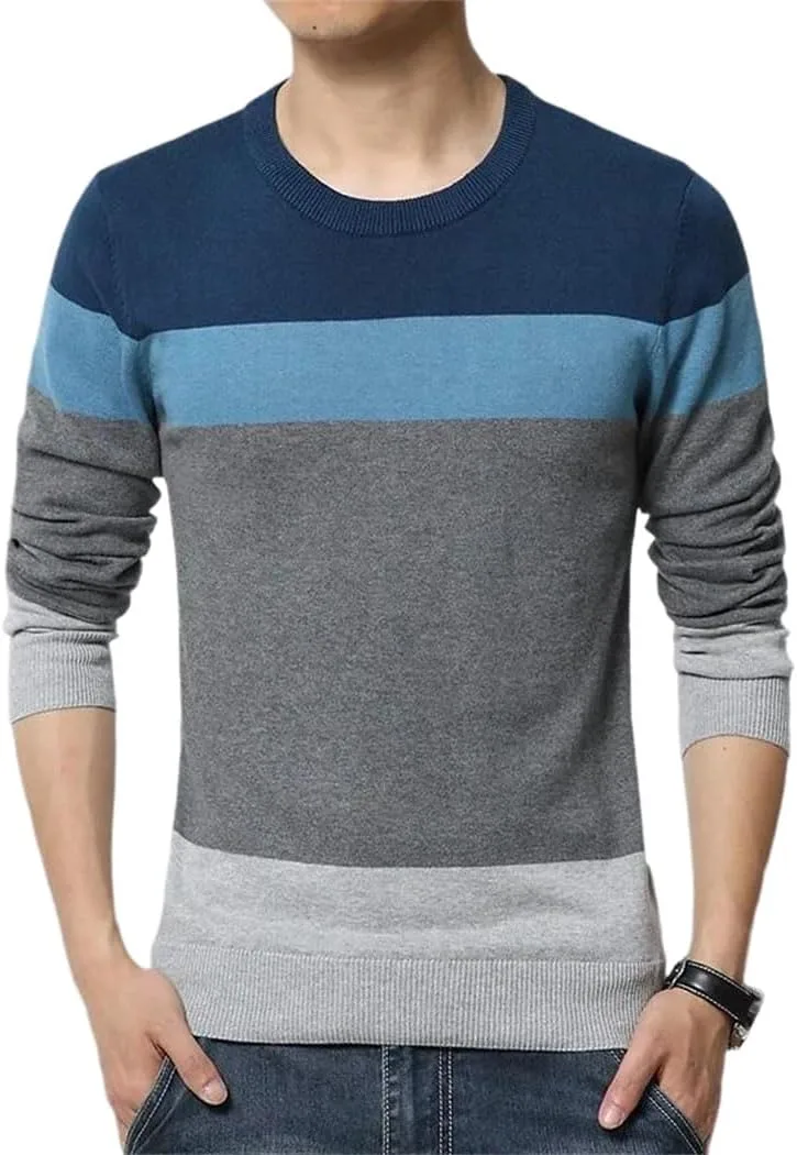 

Мужской полосатый свитер с круглым вырезом Slim Fit