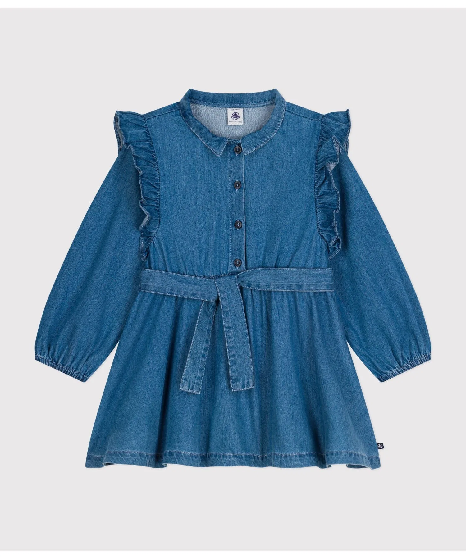Детское платье PETIT BATEAU с длинным рукавом из денима — фото 4