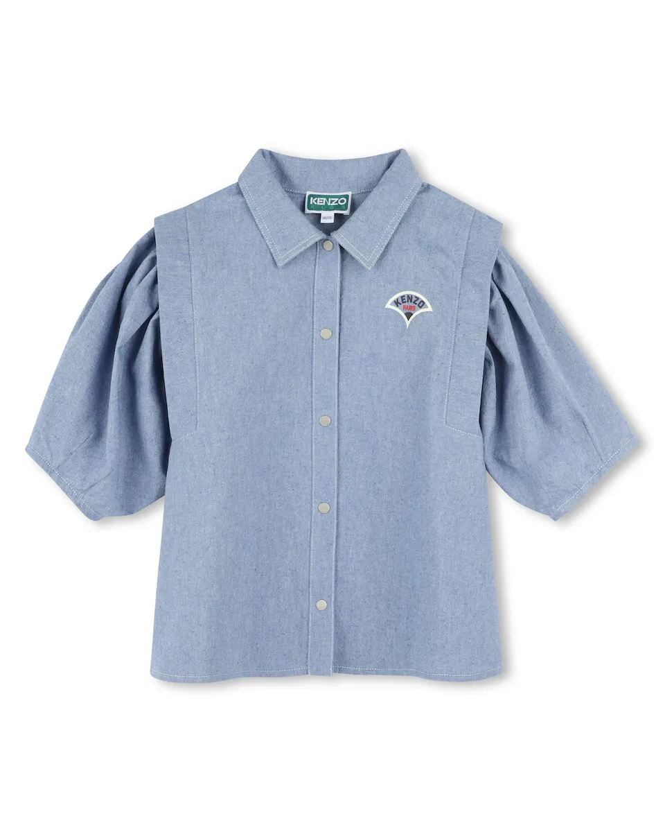 

Хлопковая рубашка для девочки с принтом на спине Kenzo Kids, голубой