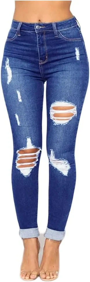 

Женские джинсы Plus Size Skinny с потертостями, высокие, облегающие