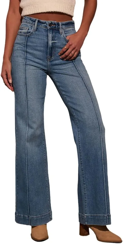 

Джинсы Wide Leg для женщин Mid Rise с эффектом потертостей и патчворком YADMISU