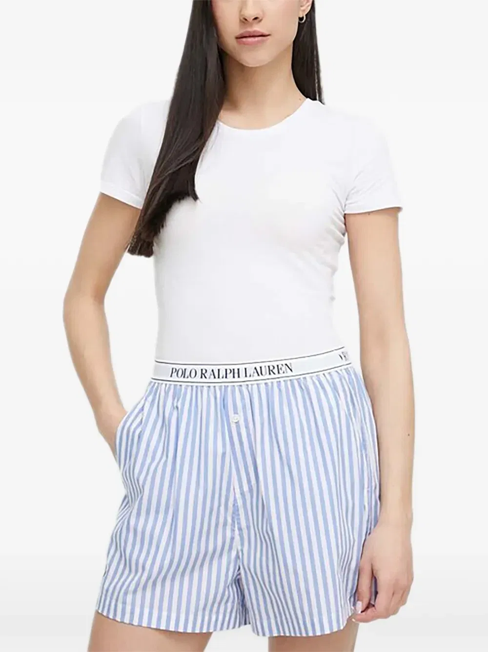 Комплект для сна из шорт и майки-алкоголистки в полоску POLO RALPH LAUREN, белый