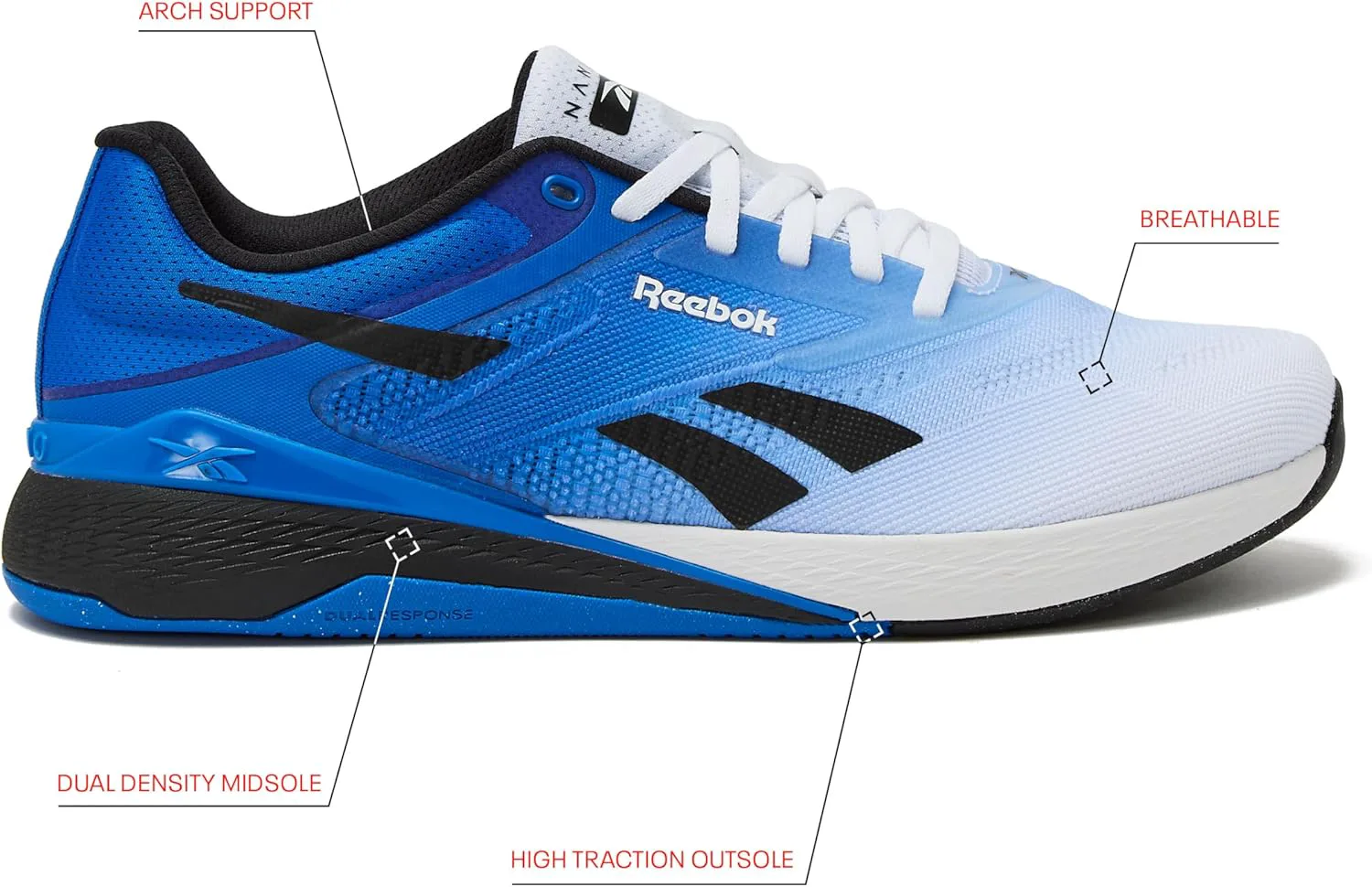 Мужские кроссовки Reebok Nano X5, для кросс-тренинга и легкого бега, белый/синий/черный — фото 2