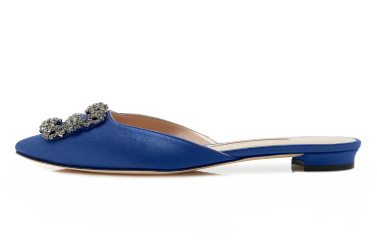 Туфли-лодочки с запахом на мыске для женщин темно-синие MANOLO BLAHNIK