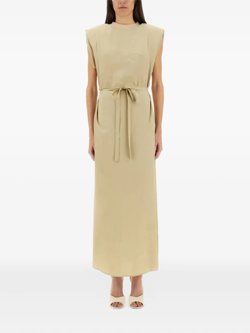 

Платье макси с объемными плечами и поясом Alysi, бежевый