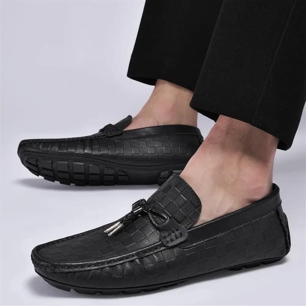 Лоферы мужские клетчатые Loafers Black SayfuR — фото 2