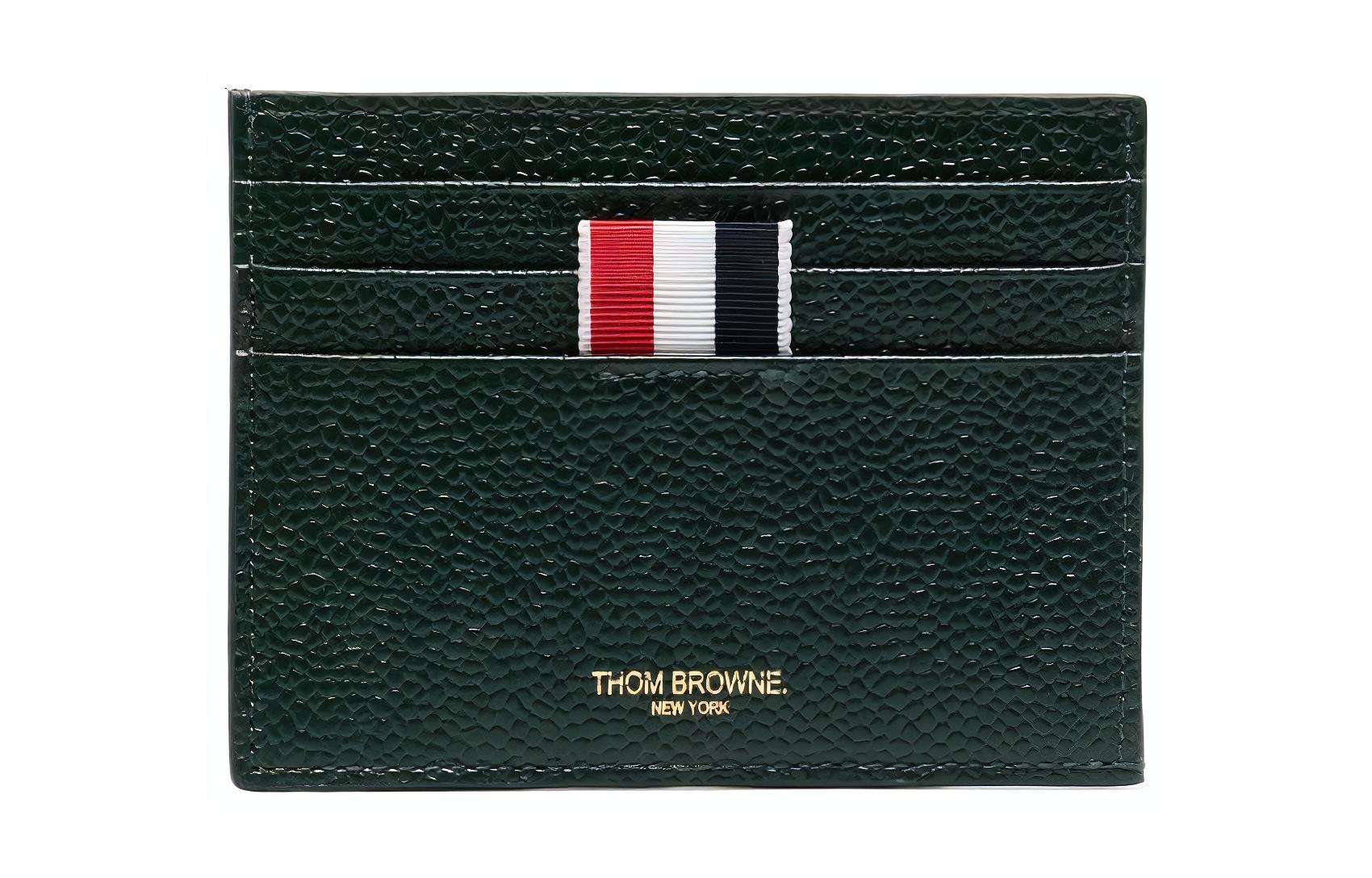

THOM BROWNE Кожаный картхолдер мужской тёмно-зелёный