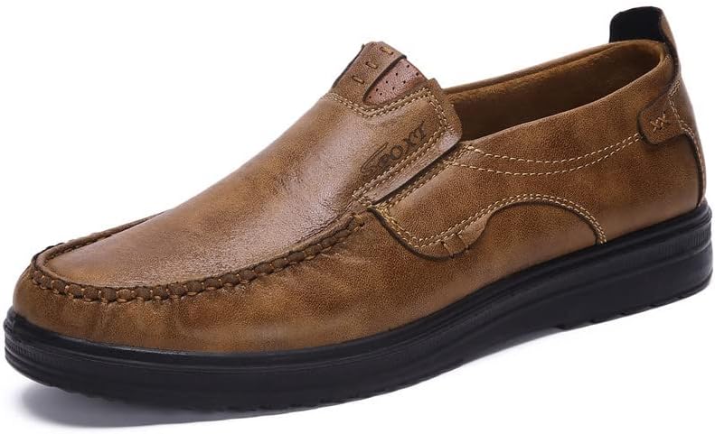 

Мужские ручной работы кожаные лоферы на плоской подошве без шнурков, уличные, противоскользящие, дышащие, походов и работы Elshtide, хаки