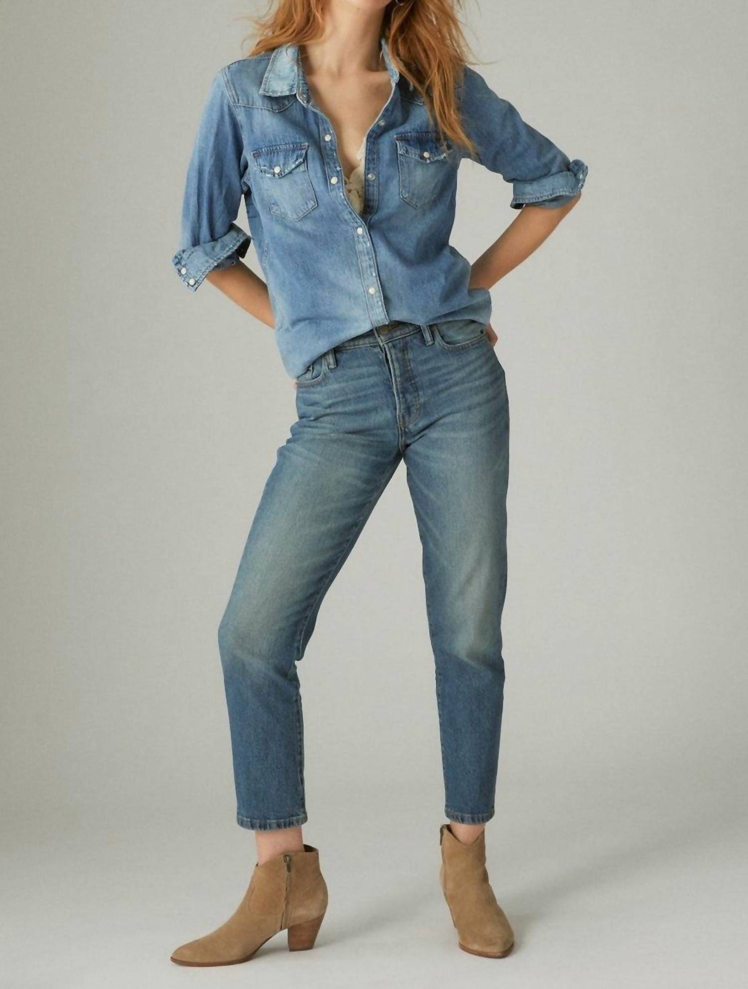 

Высокие джинсы Mom Drew в синем цвете Lucky Brand