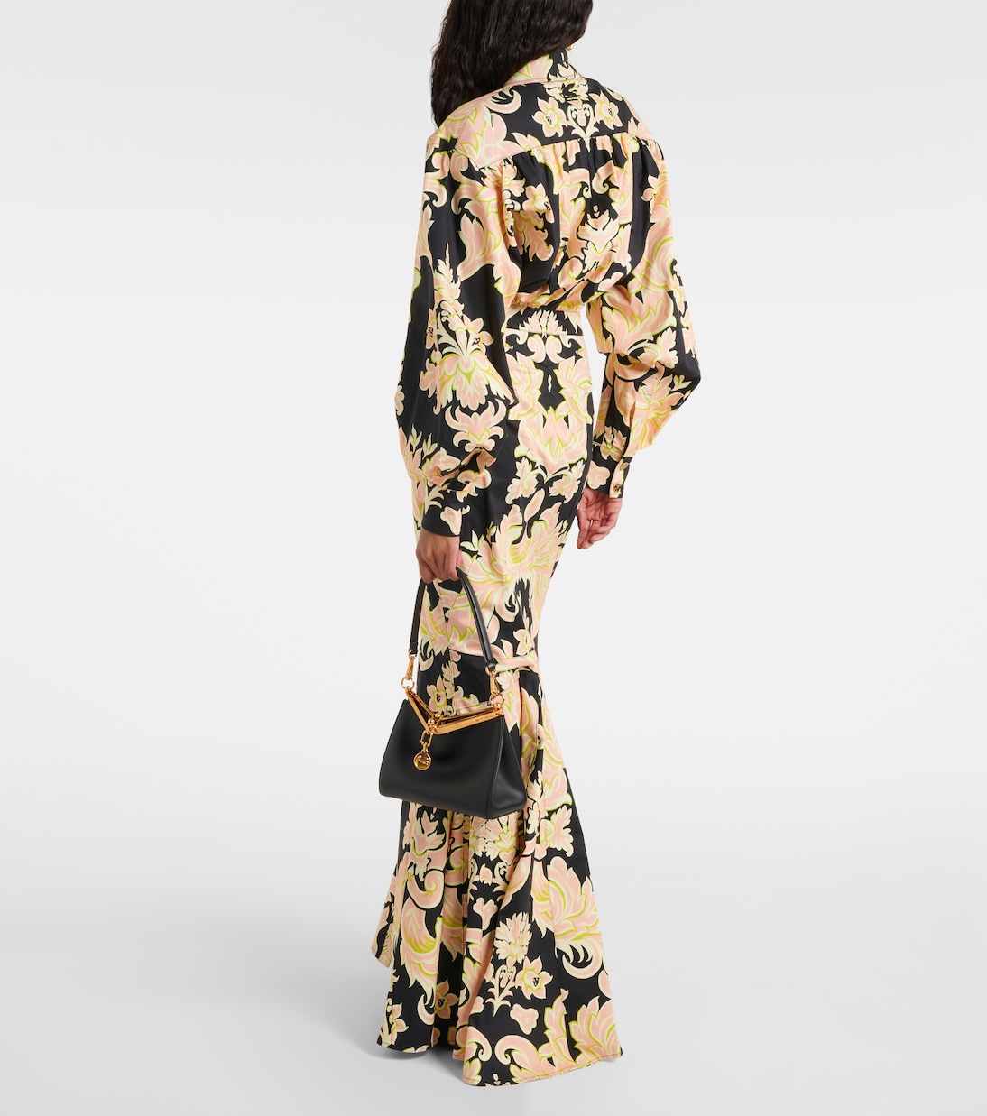 Платье-рубашка макси из хлопковой смеси с принтом Etro, Print On Black Base — фото 3