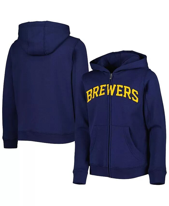 

Темно-синяя флисовая толстовка с молнией во всю длину и надписью Big Boys and Girls Milwaukee Brewers Outerstuff, синий
