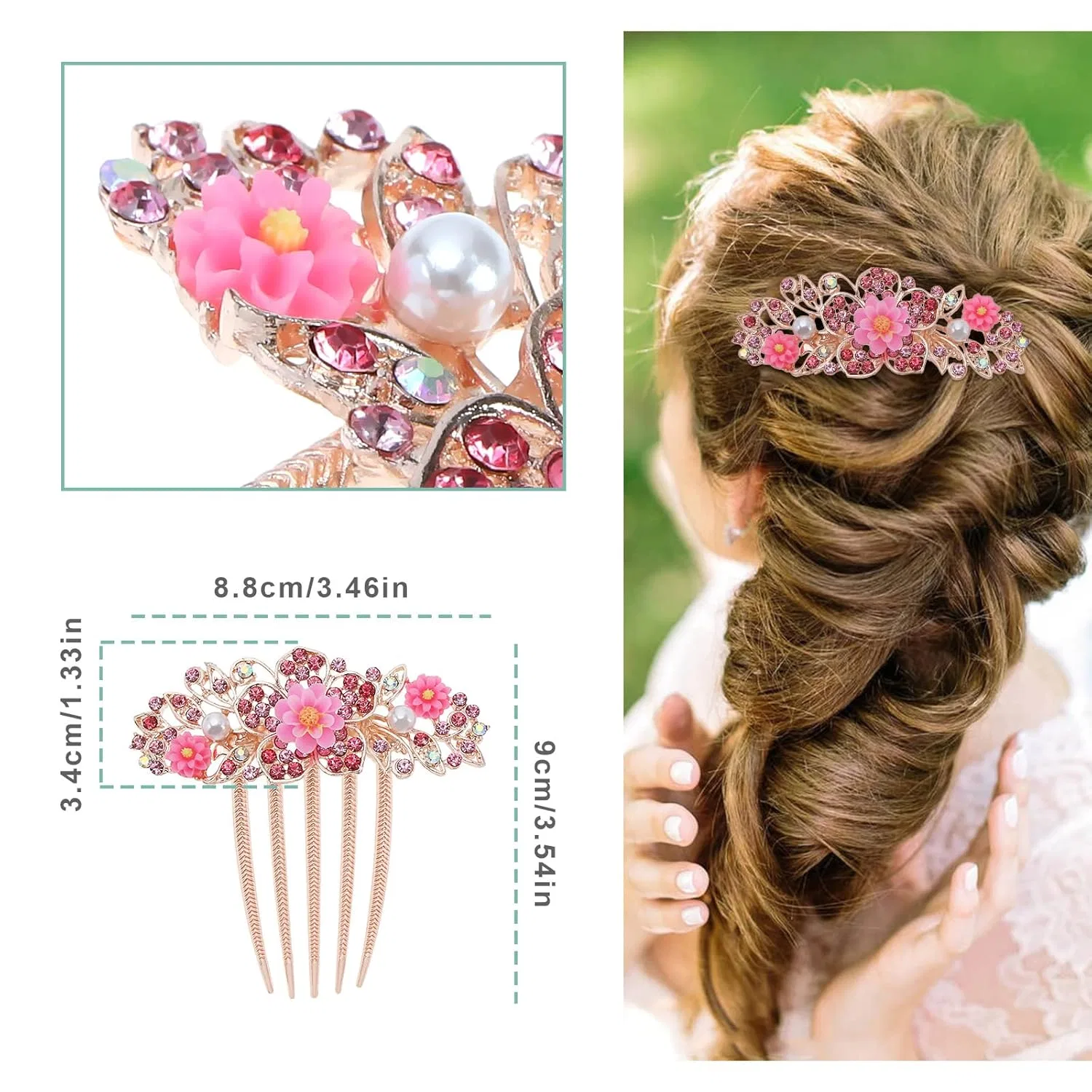 Декоративный гребень для волос Create idea с цветами и стразами Create Idea, Pink — фото 3