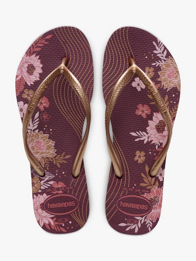 Тонкие шлепанцы из органического материала с цветочным рисунком Havaianas, цвет Purple/Multi — фото 3