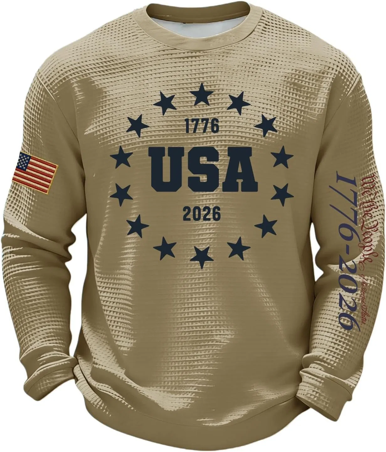 Футболка с американским флагом, вафельный трикотаж, длинный рукав, 3-khaki