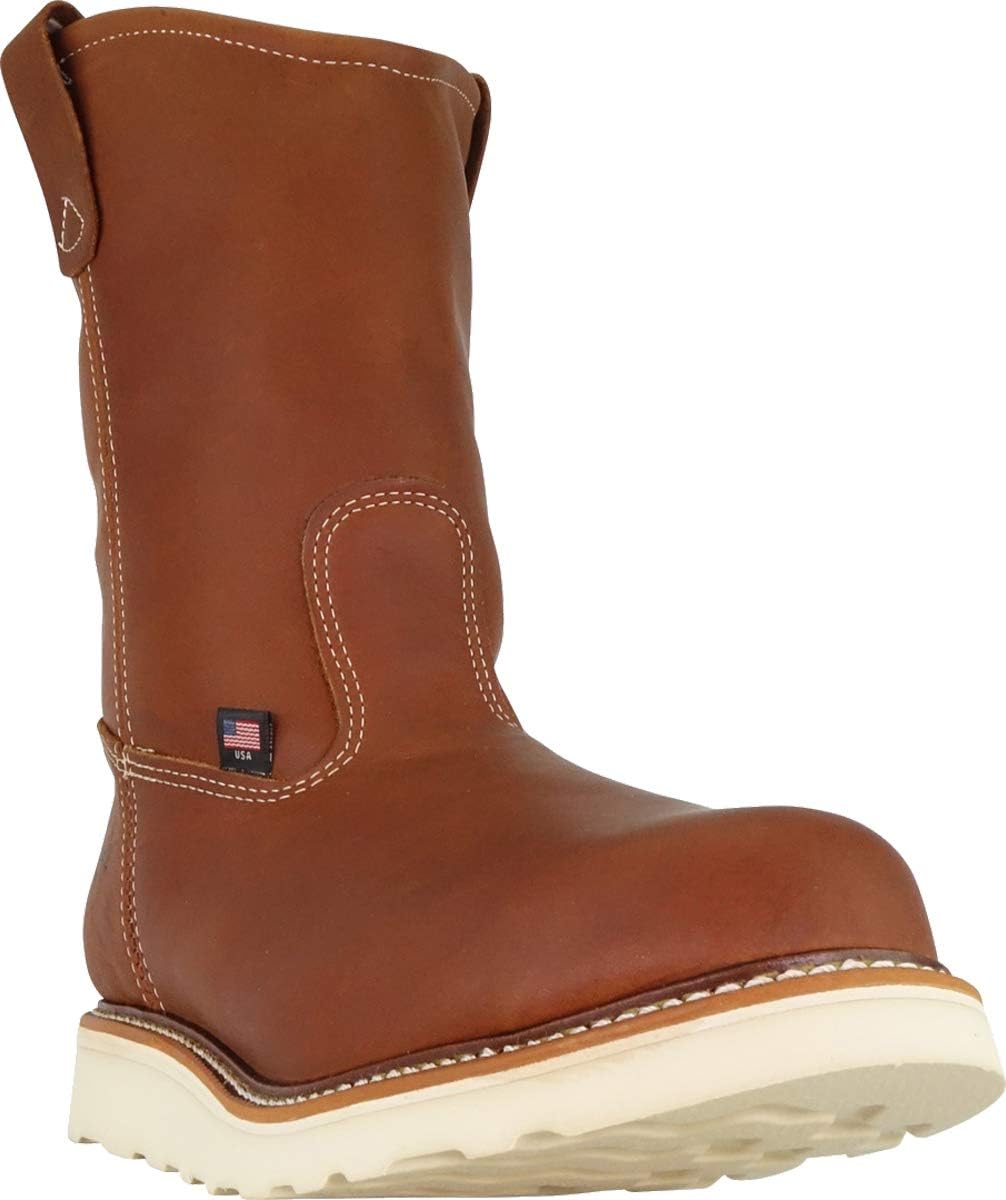 Мужские сапоги Thorogood American Heritage Wellington с мягким носком, 28 см, из высококачественной кожи, с противоскользящей подошвой клиновидной формы и комфортной стелькой; сертифицированы по стандарту EH, 10.5 Tobacco Oil-tanned — фото 3