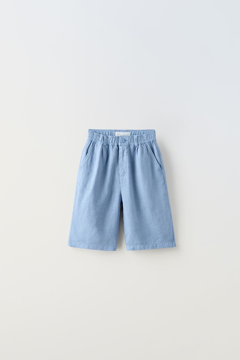 

Длинные льняные шорты-бермуды ZARA, светло-голубой