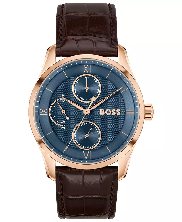 

Мужские многофункциональные кварцевые часы Principal Master из коричневой телячьей кожи, 41 мм Hugo Boss, brown