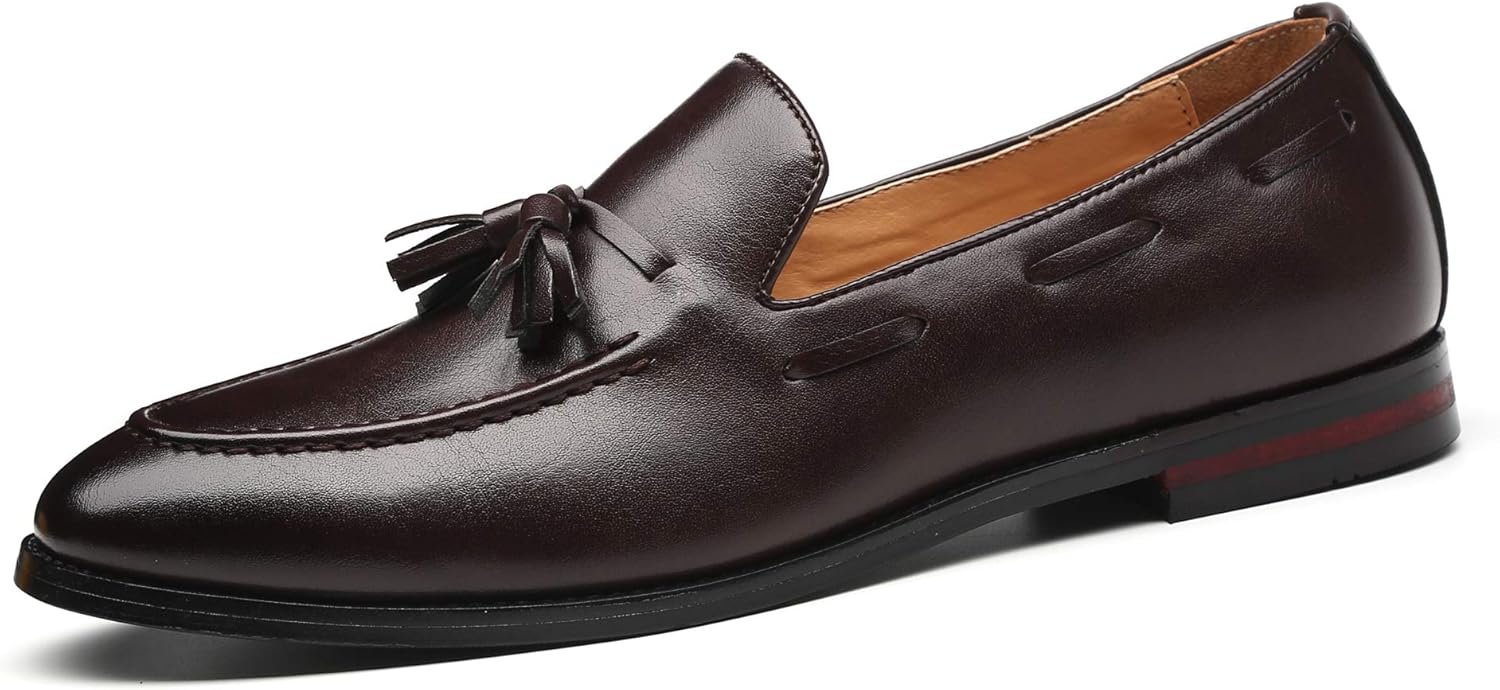 

Мужские модные лоферы Santimon из кожи с кисточками, повседневные слипоны, плоские туфли, черные и коричневые