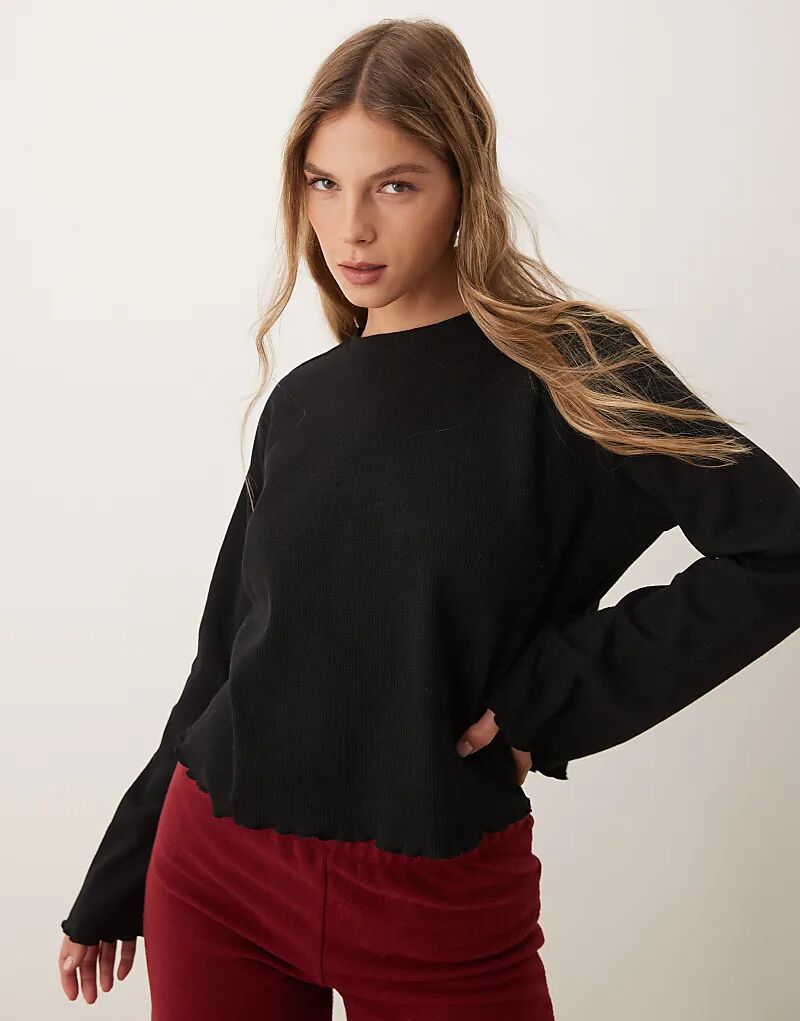 

Топ с широкими рукавами вафельного цвета черного цвета ASOS DESIGN