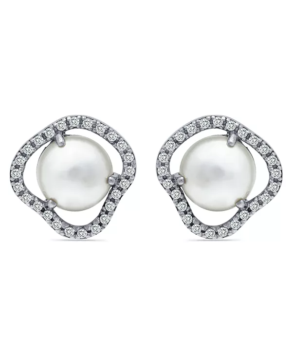 

Серьга-Пуговица с ореолом из искусственного жемчуга и кубического циркония на серебряной пластине Macy'S, silver