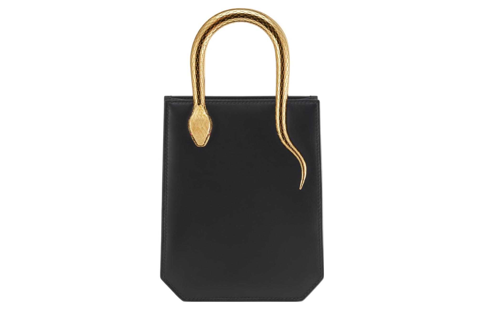 

BVLGARI Сумка-тоут из змеиной телячьей кожи, шоппер, сумка через плечо, кроссбоди, мини-клатч женский черный