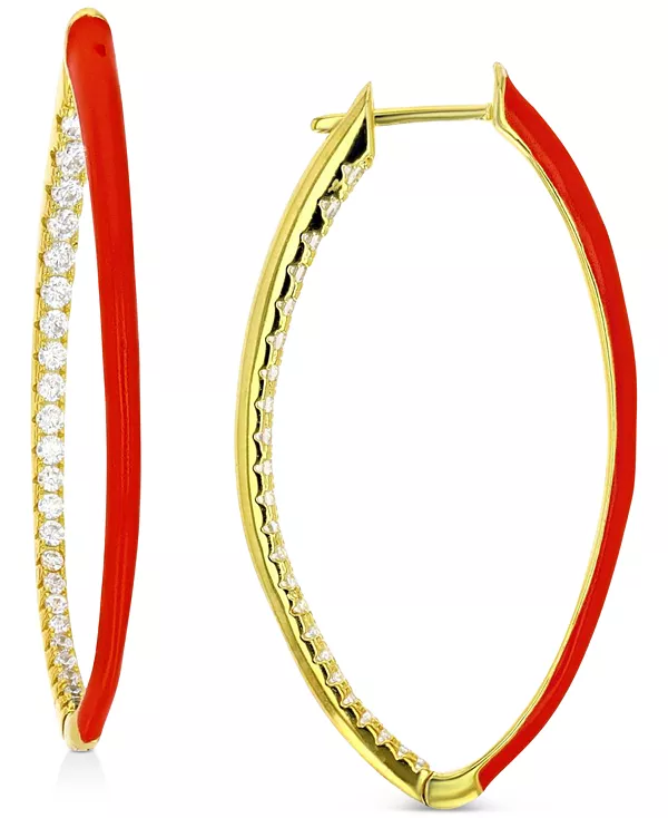 

Овальные серьги-кольца с кубическим цирконием и эмалью внутри и снаружи Macy'S, red/gold