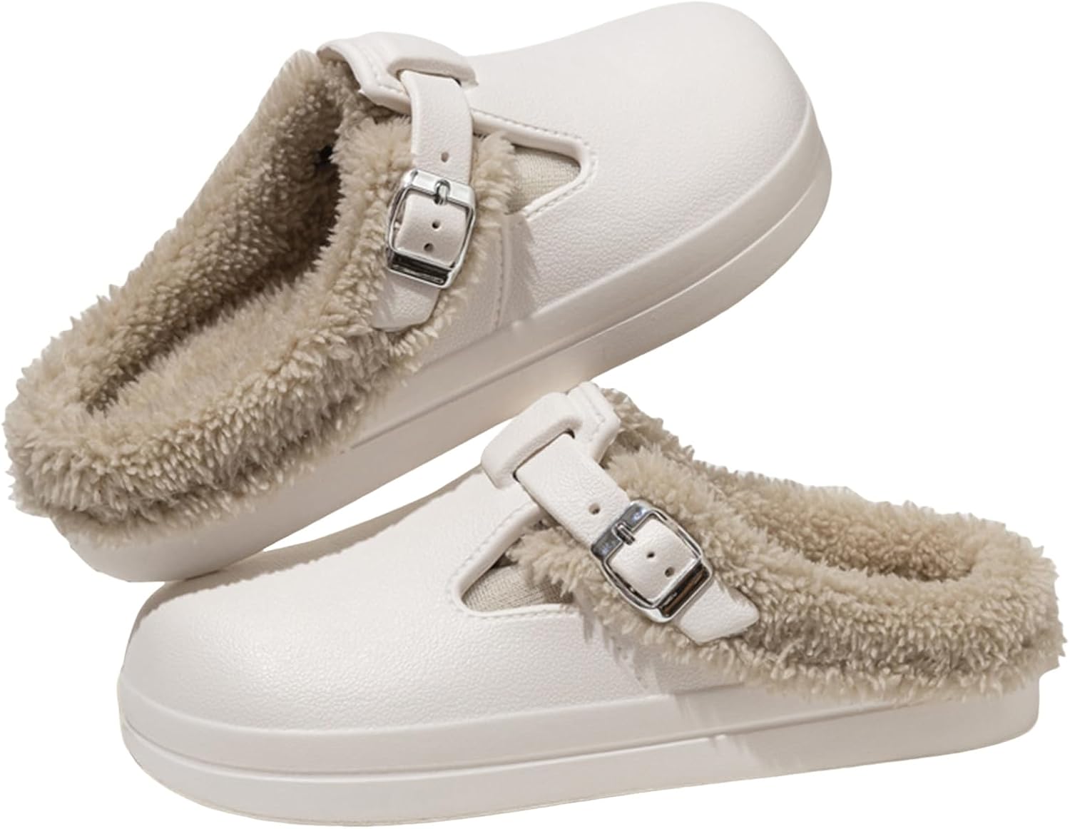 

Классические меховые пушистые утепленные сабо для женщин и мужчин, водонепроницаемые зимние садовые тапочки, теплые домашние тапочки для носки внутри и снаружи Generic, белый