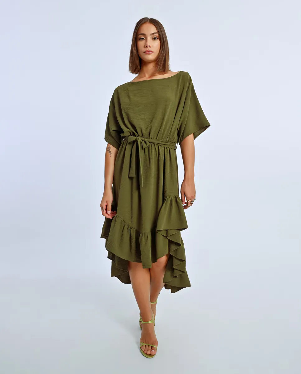 

Короткое платье с завязками и рюшами Lili Sidonio, цвет Caqui