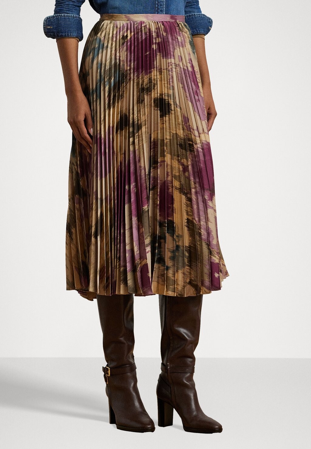

Юбка плиссированная FLORAL PLEATED SATIN CHARMEUSE SKIRT Lauren Ralph Lauren, цвет Tan