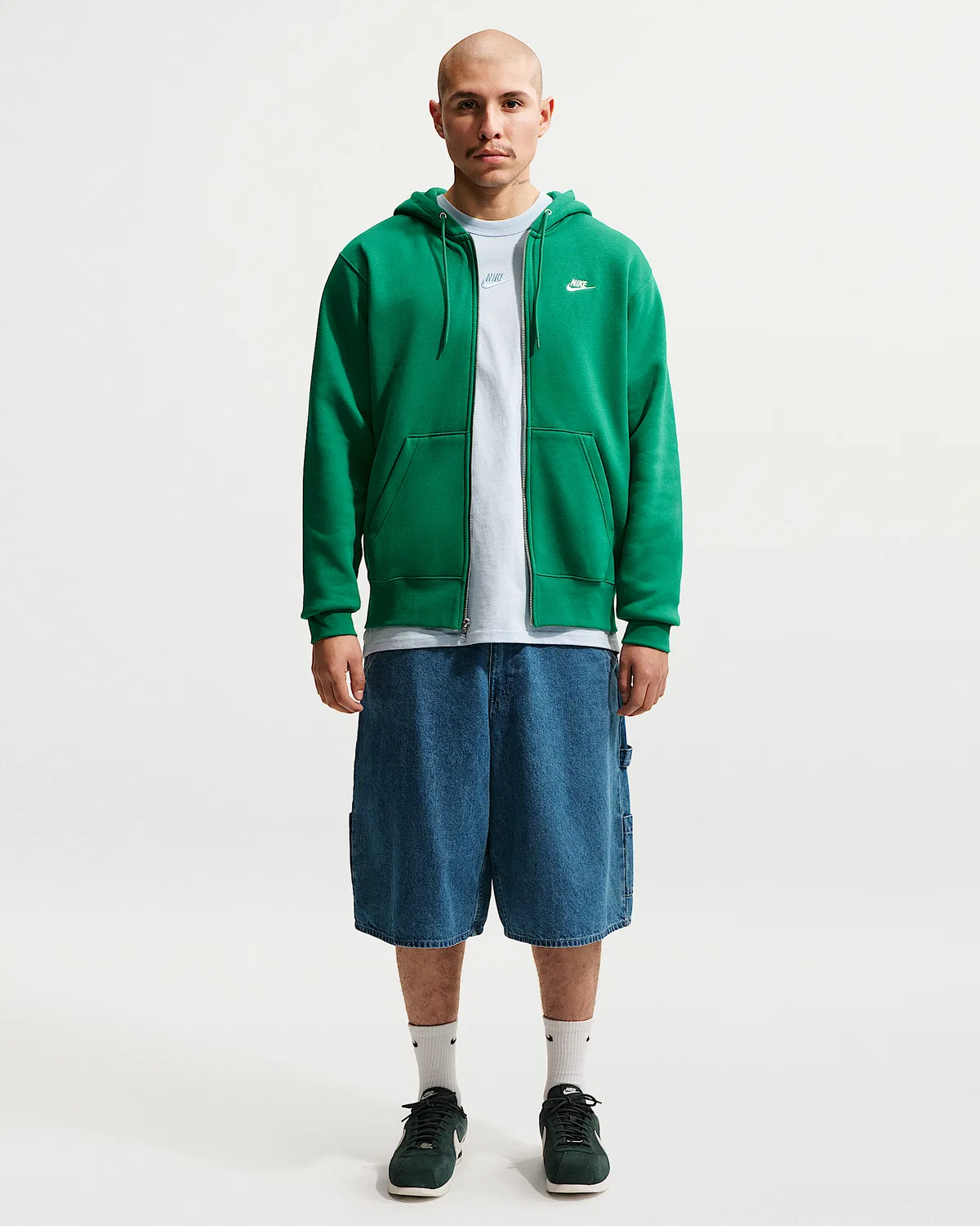 Мужская флисовая кофта на молнии Nike Club, Malachite/Malachite/White — фото 4