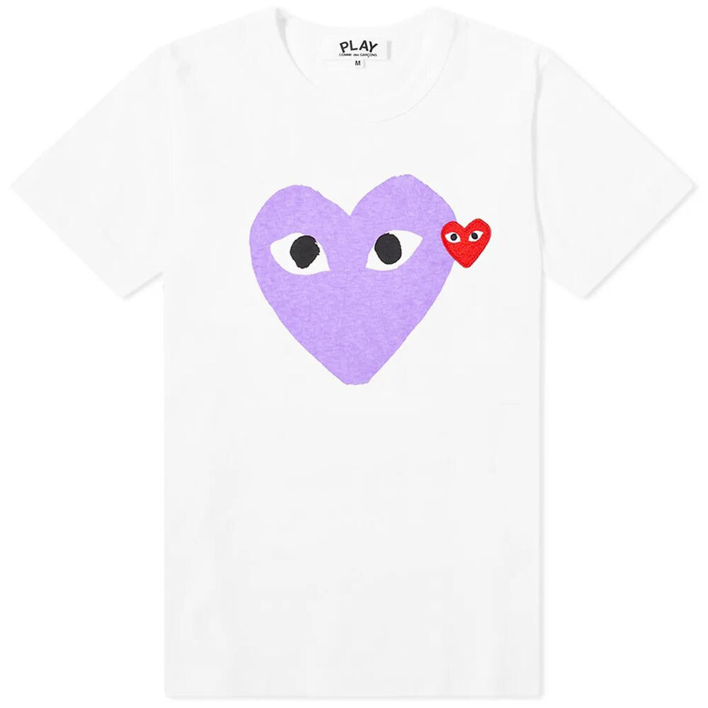 

Фиолетовая футболка с двумя сердцами Comme Des Garcon, белый