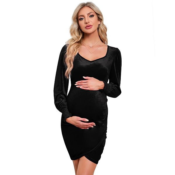

Женское платье для беременных из бархата с длинным рукавом и запахом Yesfashion, Black