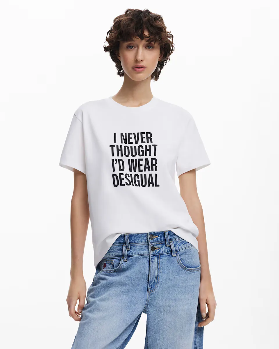 

Футболка женская из 100% хлопка «Я НИКОГДА НЕ ДУМАЛ» Desigual, белый