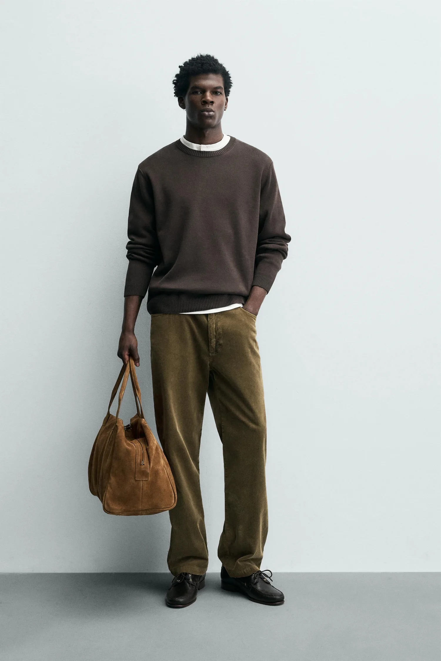 Хлопковый свитер с текстурой Zara, шоколадный