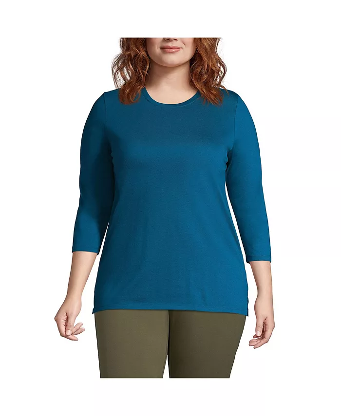 

Женская туника с рукавом 3/4 из хлопка Supima, plus size Lands' End, синий
