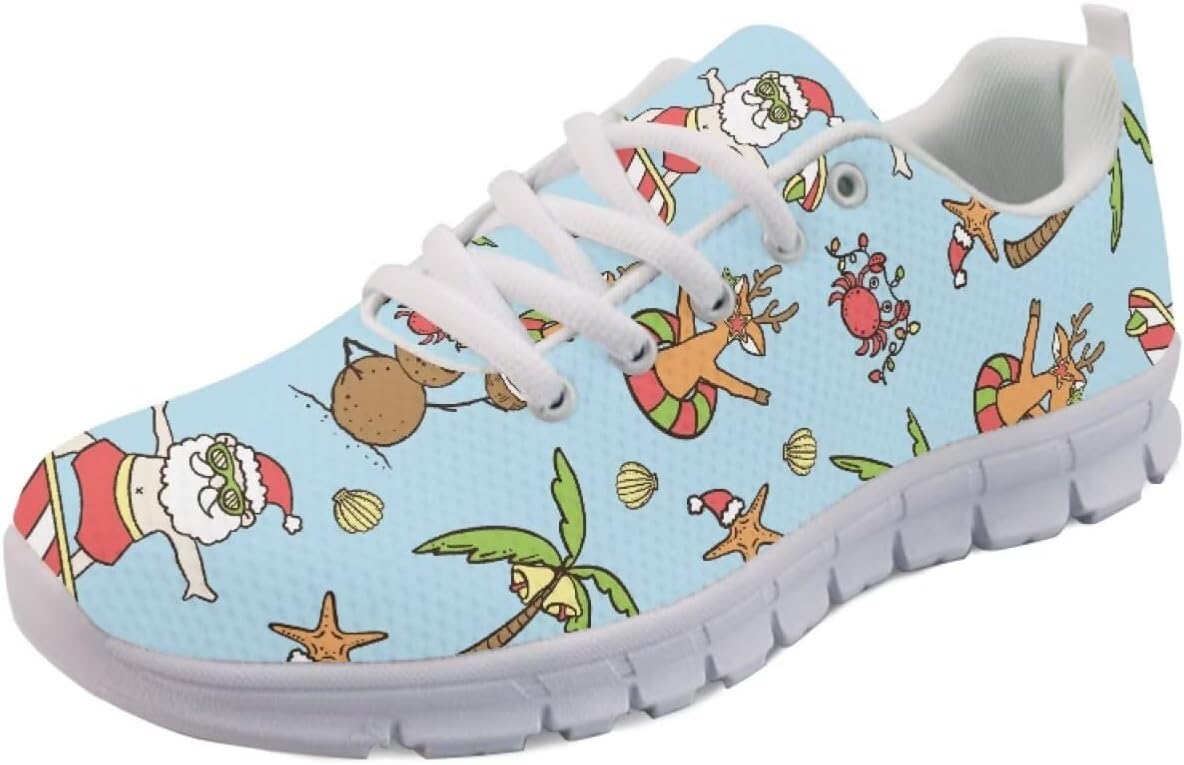 

Кроссовки Forchrinse для женщин и мужчин, с шнуровкой, для бега, дышащие, с сеткой, на шнуровке, для прогулок и тенниса, Santa Claus Print