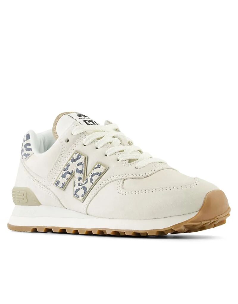 Кроссовки New Balance 574 белого цвета с леопардовым принтом — фото 4