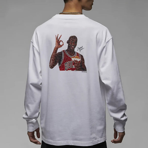 Футболка Air Jordan Flight MVP Long Sleeve T-Shirt 'White', белый — фото 3