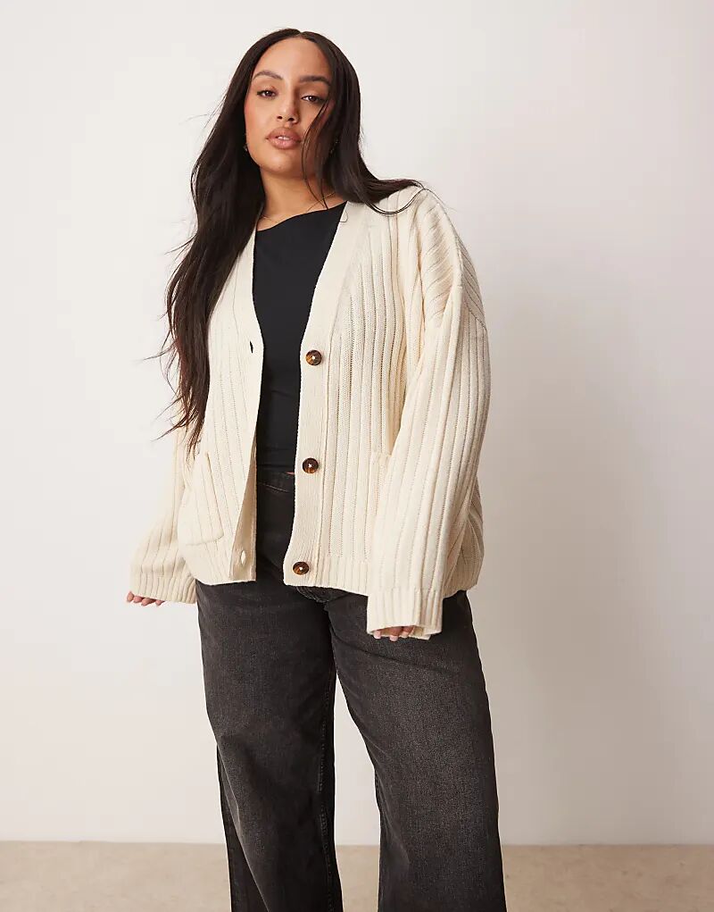 

Удлиненный кардиган свободного кроя в рубчик от ASOS DESIGN Curve кремового цвета Asos Curve