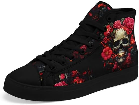 

Высокие кеды AWSOLE с черепом из холщовой ткани для мужчин и женщин, шнуровка, модная унисекс, с рисунком пламени, повседневные плоские туфли, черные и белые